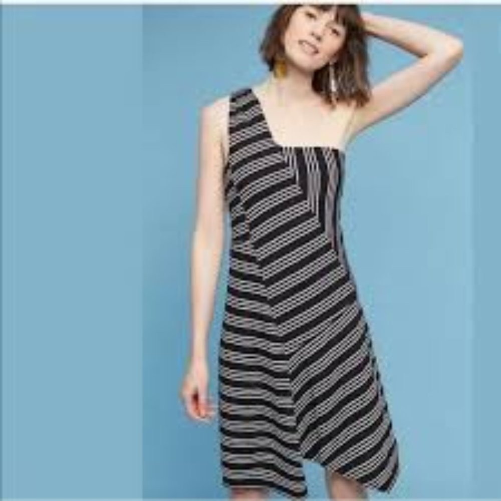 NWT Maeve One Shoulder Striped Knit Dress B&W M
